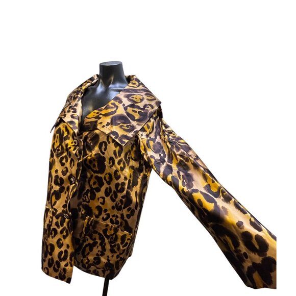 NWT St. John Leopard Print Silk Jacket Brown 10 - Picture 5 of 8